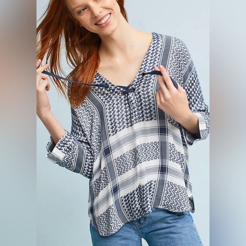 Rails x Anthropologie Lily Sapphire Jacquard Blue Baja Top Medium